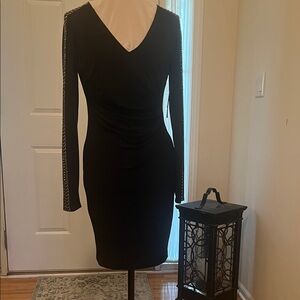 Guess Black Long Sleeve Dress with Chain Detail